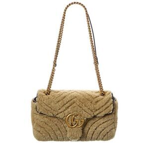 Gucci Gg Marmont Medium Shearling & Leather Shoulder Bag, Beige